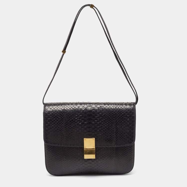 Pre Owned Celine Brown Python Large Classic Box Shoulder Bag