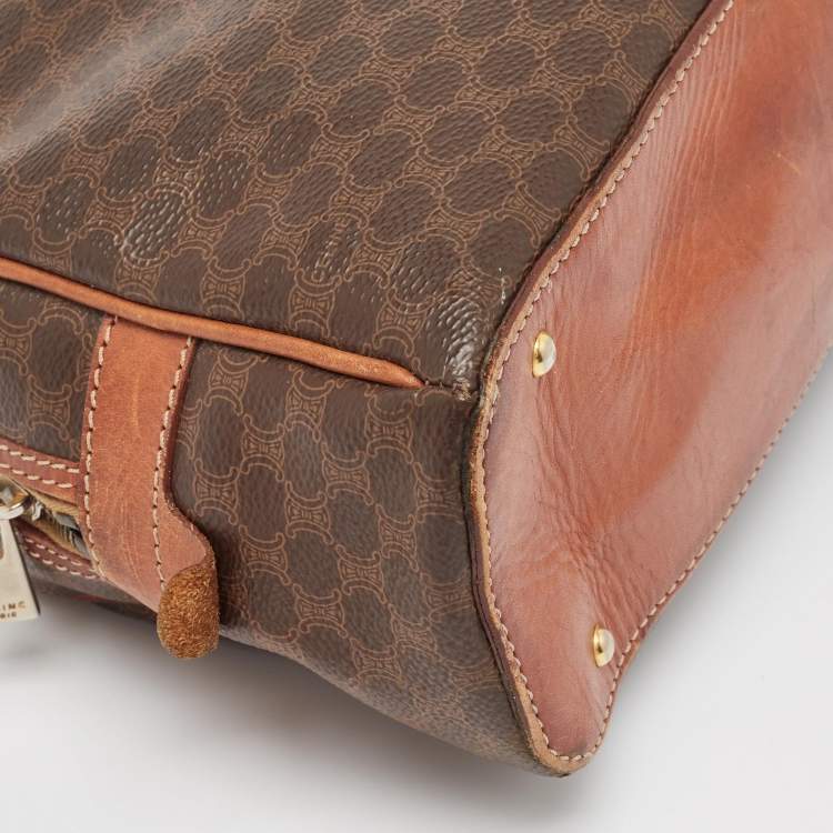 Pre Owned Celine Brown Macadam Coated Canvas and Leather Dome Satchel