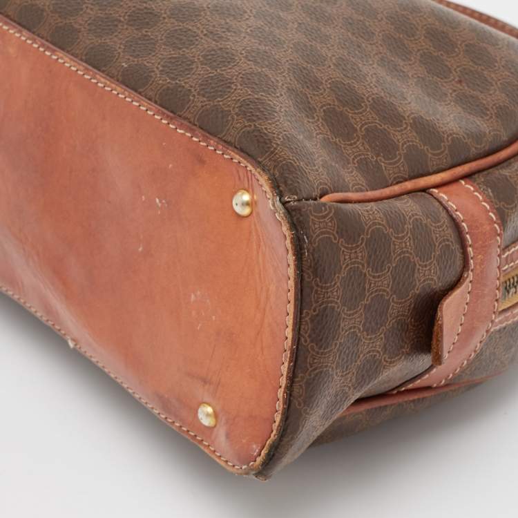 Pre Owned Celine Brown Macadam Coated Canvas and Leather Dome Satchel