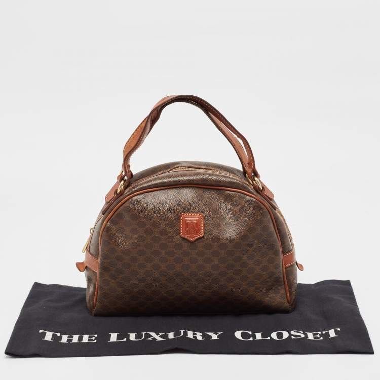 Pre Owned Celine Brown Macadam Coated Canvas and Leather Dome Satchel