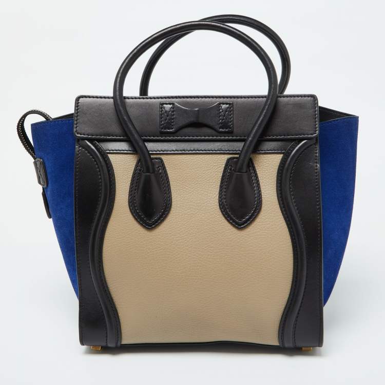 Pre Owned Celine Tri Color Leather and Suede Micro Luggage Tote