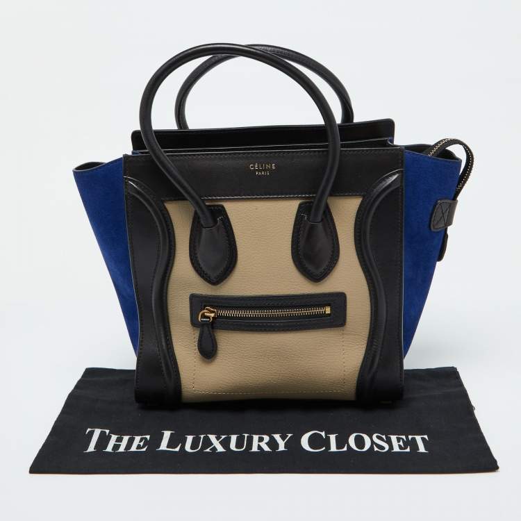 Pre Owned Celine Tri Color Leather and Suede Micro Luggage Tote