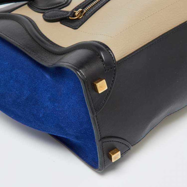 Pre Owned Celine Tri Color Leather and Suede Micro Luggage Tote