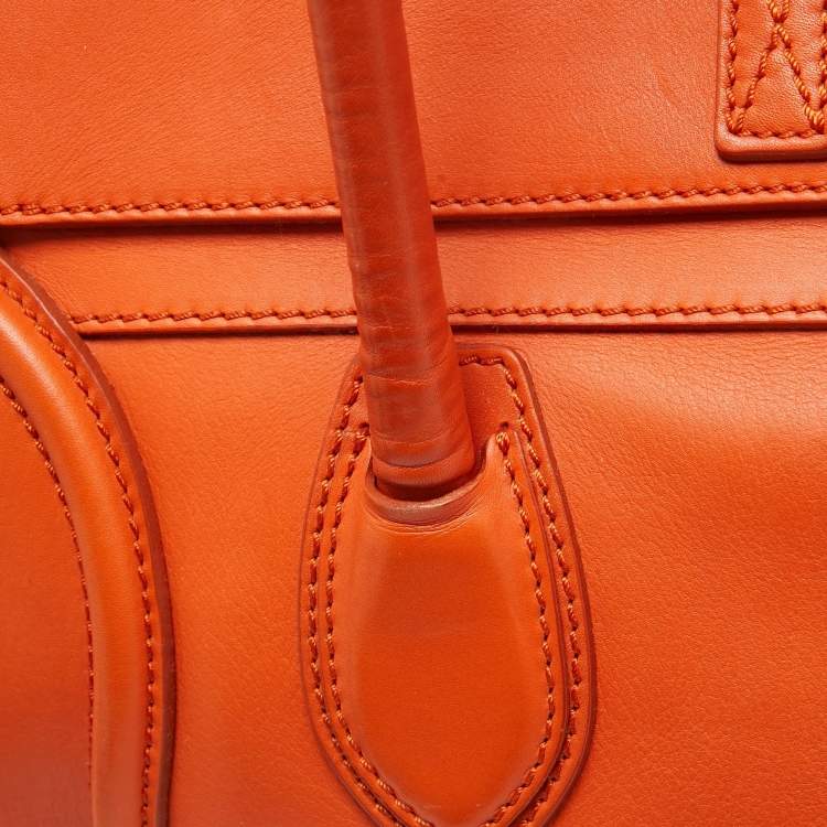 Pre Owned Celine Orange Leather Shoulder Luggage Tote