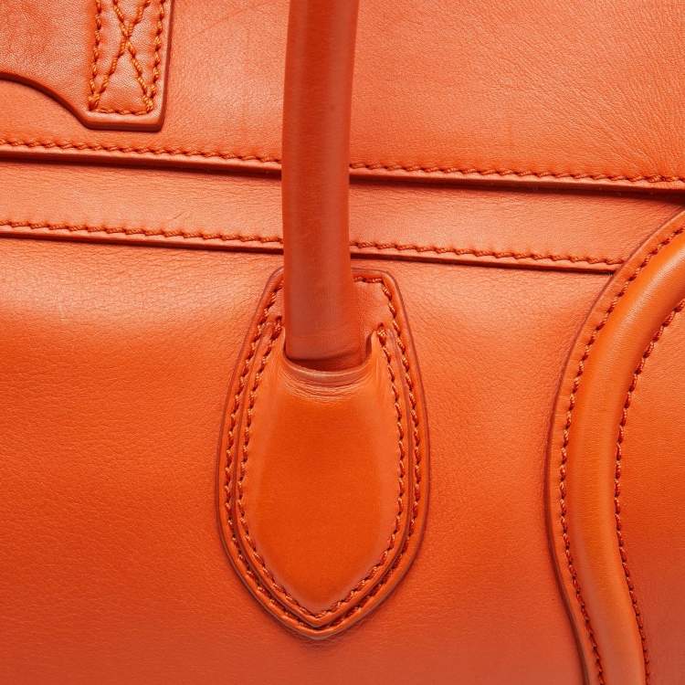 Pre Owned Celine Orange Leather Shoulder Luggage Tote