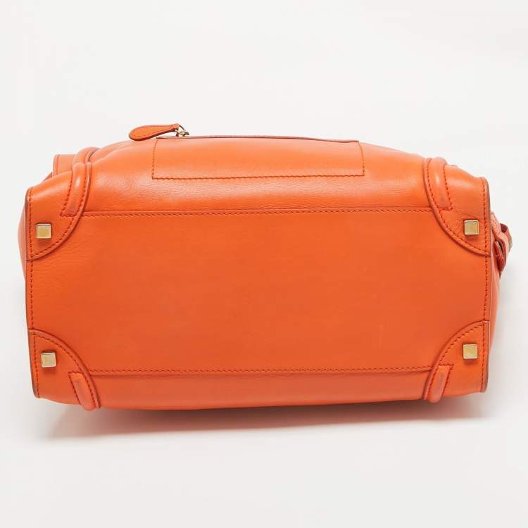 Pre Owned Celine Orange Leather Shoulder Luggage Tote