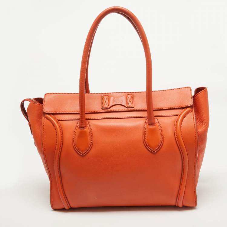 Pre Owned Celine Orange Leather Shoulder Luggage Tote