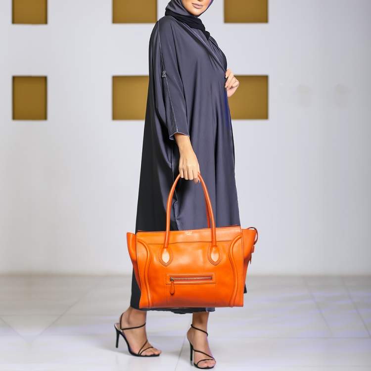 Pre Owned Celine Orange Leather Shoulder Luggage Tote