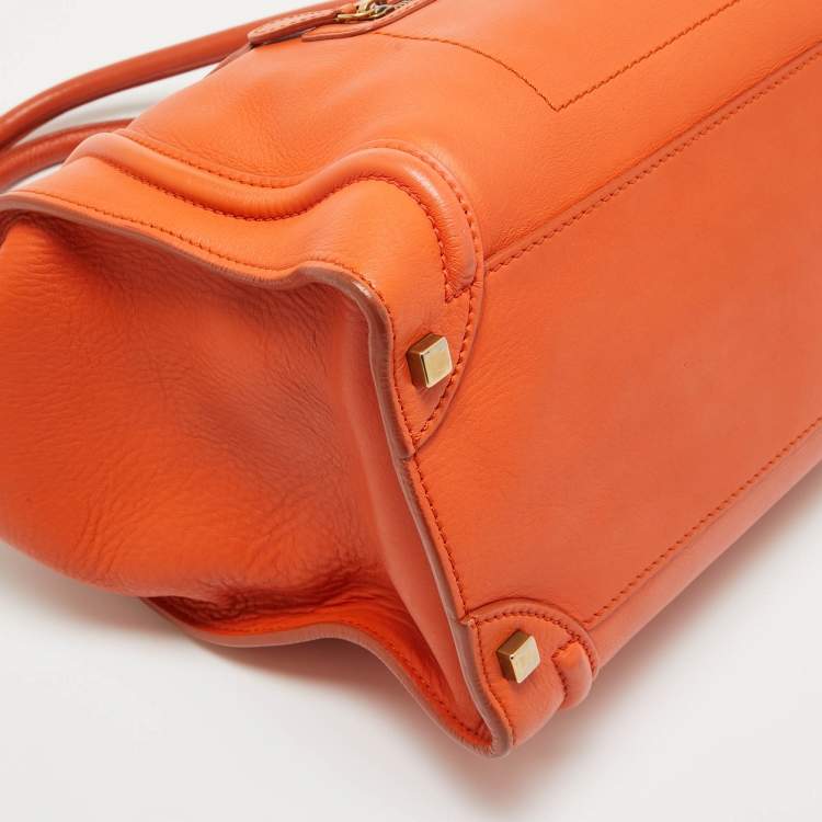 Pre Owned Celine Orange Leather Shoulder Luggage Tote