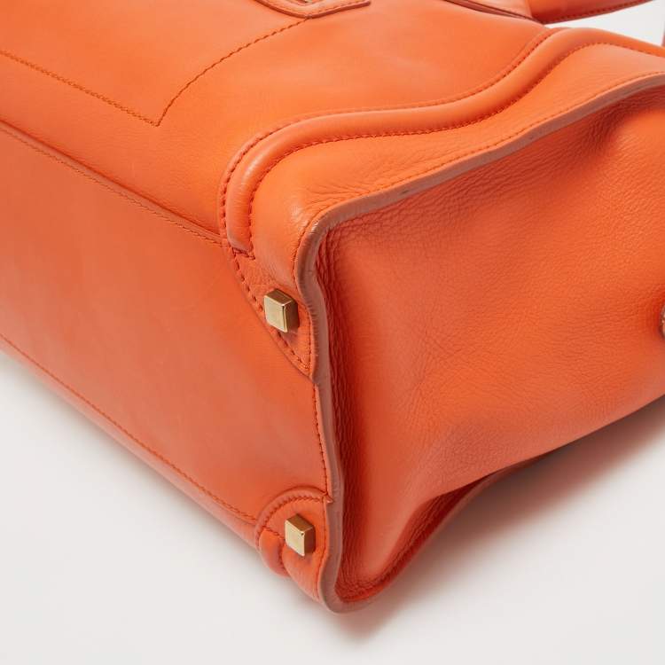 Pre Owned Celine Orange Leather Shoulder Luggage Tote