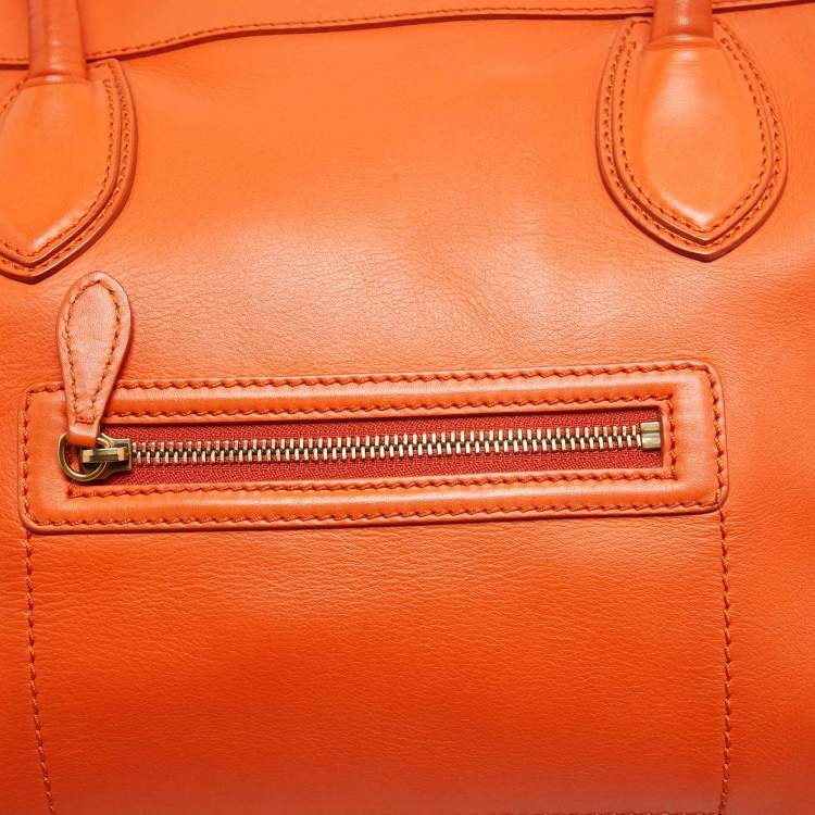 Pre Owned Celine Orange Leather Shoulder Luggage Tote