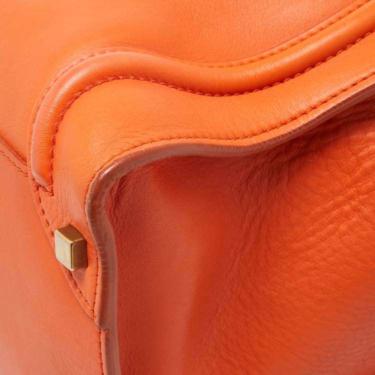 Pre Owned Celine Orange Leather Shoulder Luggage Tote