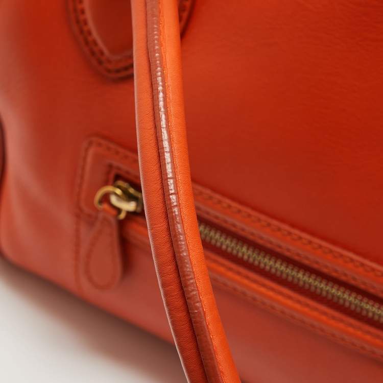 Pre Owned Celine Orange Leather Shoulder Luggage Tote