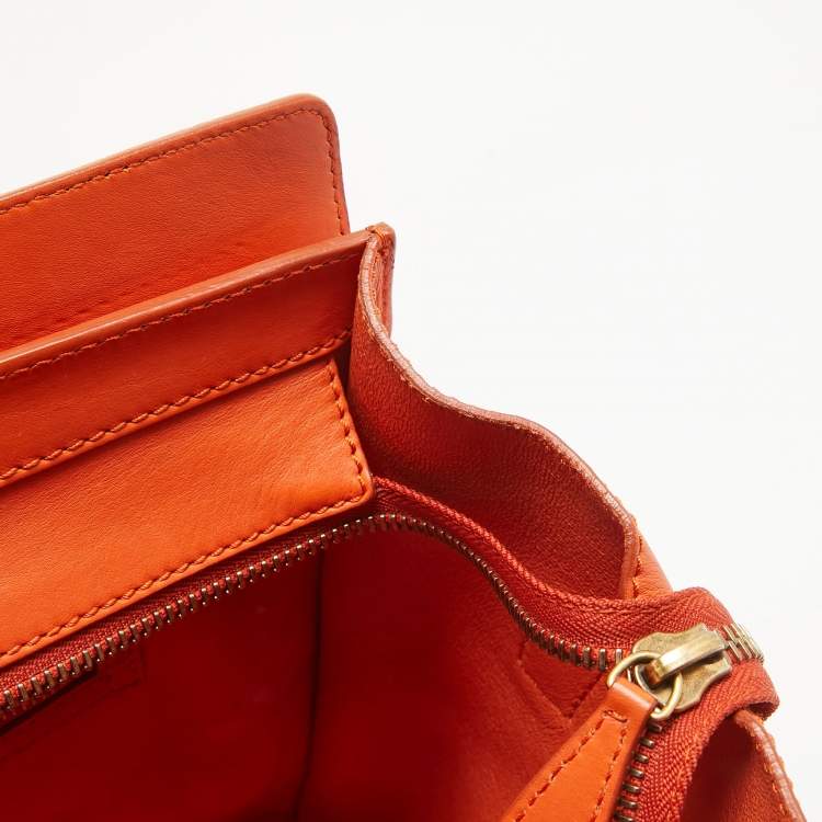 Pre Owned Celine Orange Leather Shoulder Luggage Tote
