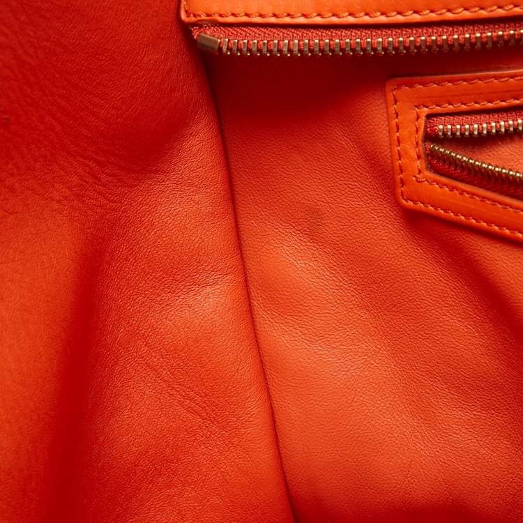 Pre Owned Celine Orange Leather Shoulder Luggage Tote