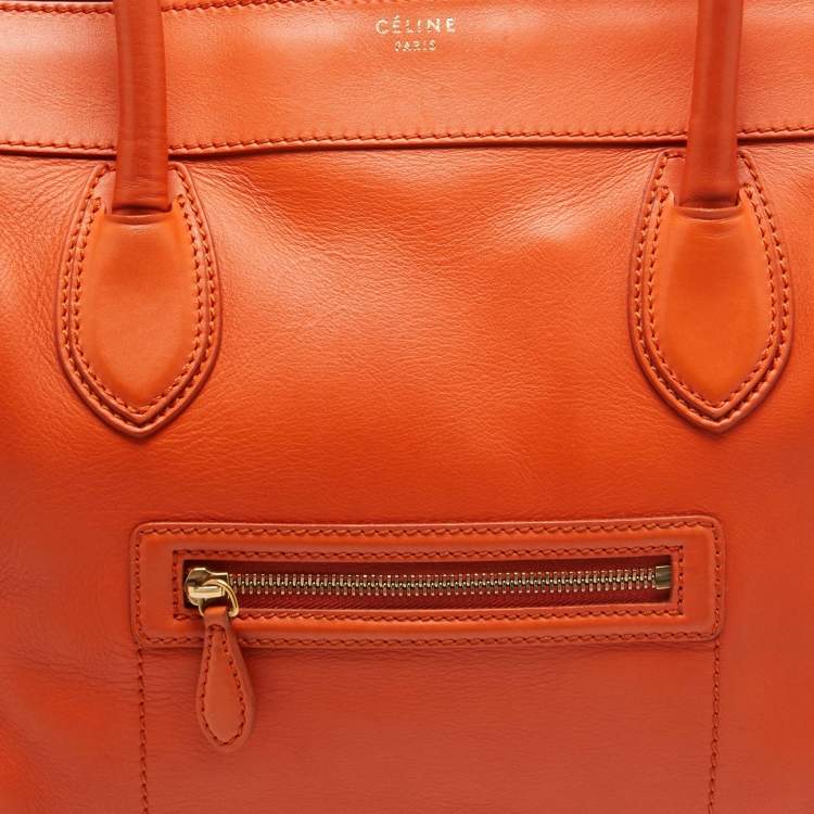 Pre Owned Celine Orange Leather Shoulder Luggage Tote