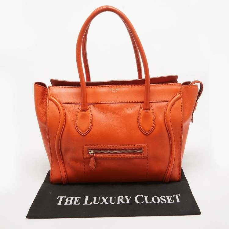 Pre Owned Celine Orange Leather Shoulder Luggage Tote