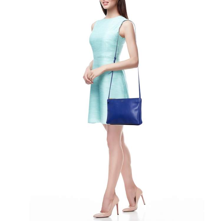 Pre Owned Celine Blue Leather Large Trio Crossbody Bag