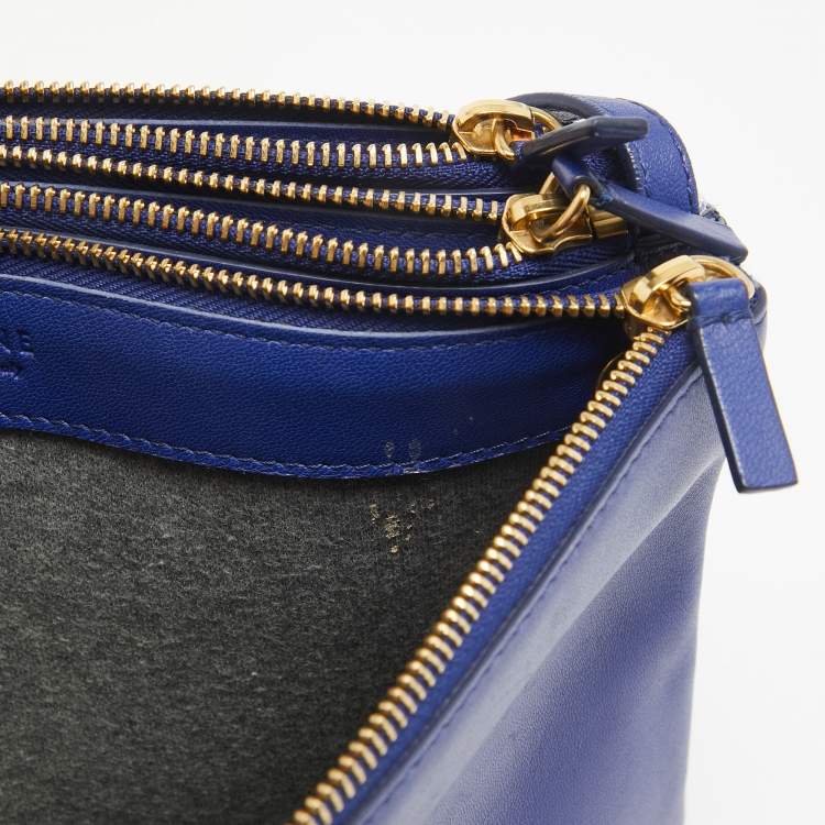 Pre Owned Celine Blue Leather Large Trio Crossbody Bag