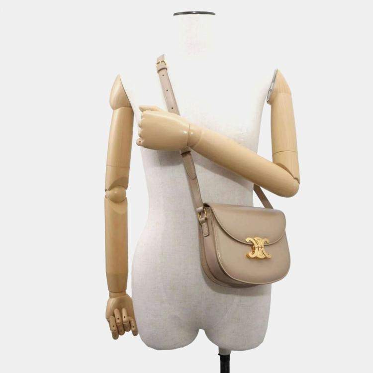 Pre Owned Celine Beige Shiny Calfskin Teen Besace Safari Shoulder Bag