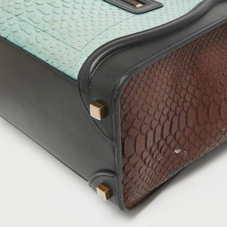 Pre Owned Celine Multicolor Leather and Python Micro Luggage Tote