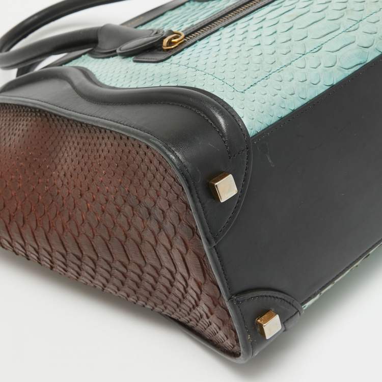 Pre Owned Celine Multicolor Leather and Python Micro Luggage Tote