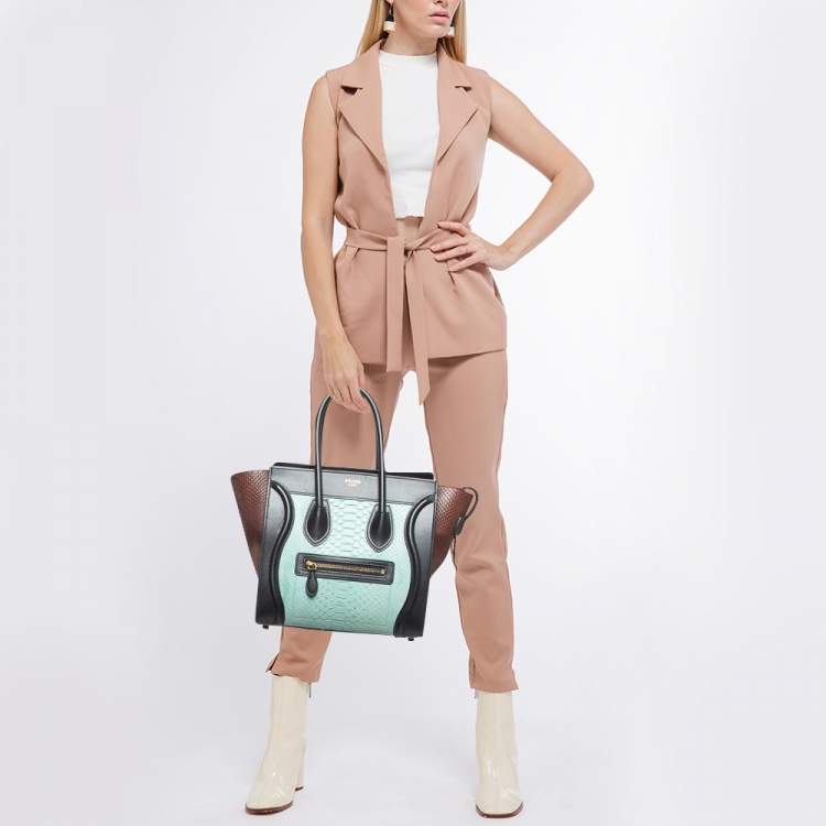 Pre Owned Celine Multicolor Leather and Python Micro Luggage Tote