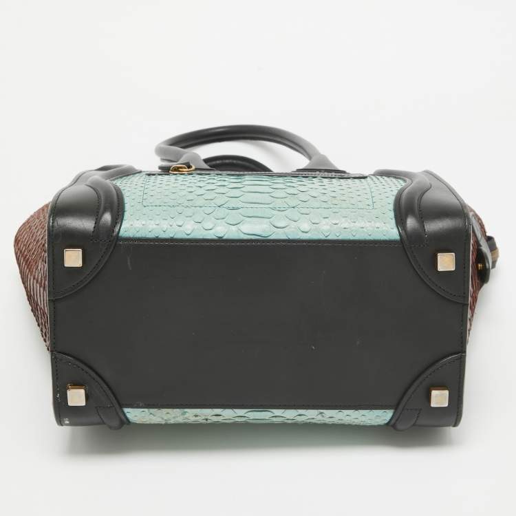 Pre Owned Celine Multicolor Leather and Python Micro Luggage Tote