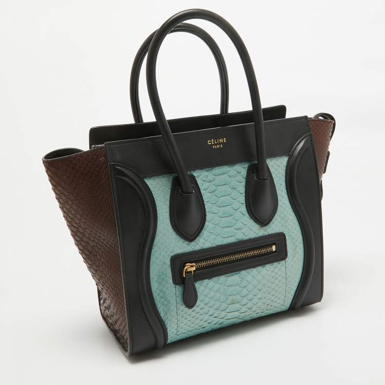 Pre Owned Celine Multicolor Leather and Python Micro Luggage Tote