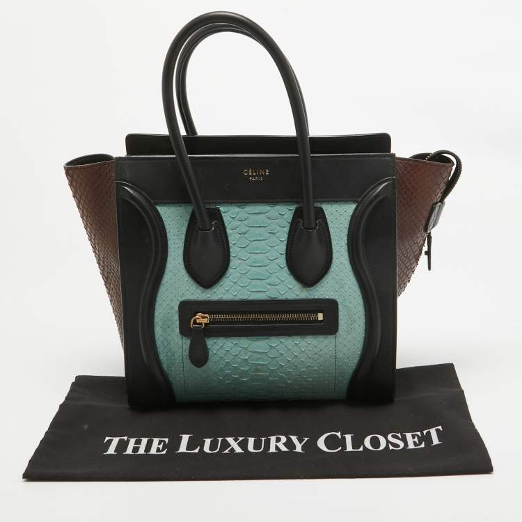 Pre Owned Celine Multicolor Leather and Python Micro Luggage Tote