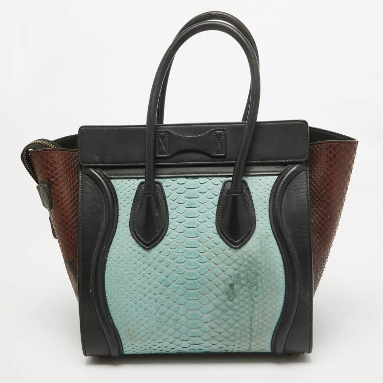 Pre Owned Celine Multicolor Leather and Python Micro Luggage Tote