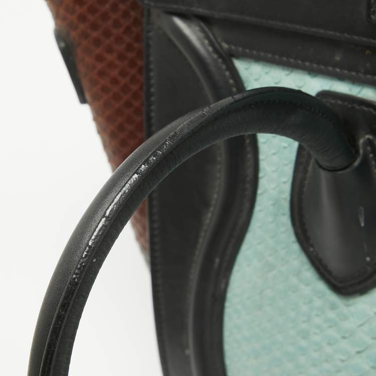 Pre Owned Celine Multicolor Leather and Python Micro Luggage Tote