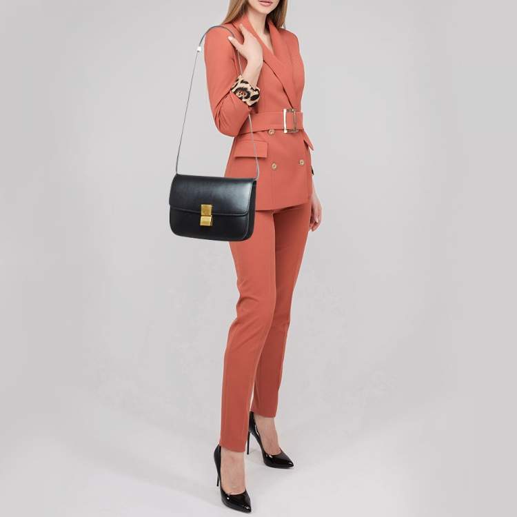 Pre Owned Celine Black Leather Medium Classic Box Shoulder Bag