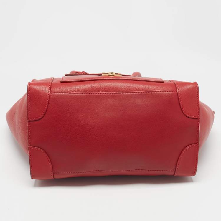 Pre Owned Celine Red Leather Envelope Luggage Tote