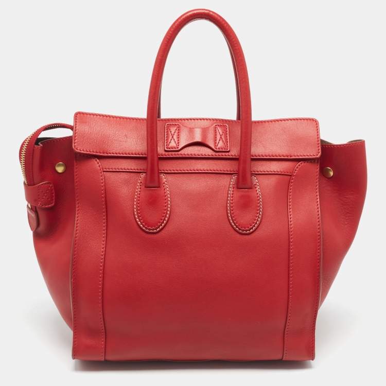 Pre Owned Celine Red Leather Envelope Luggage Tote