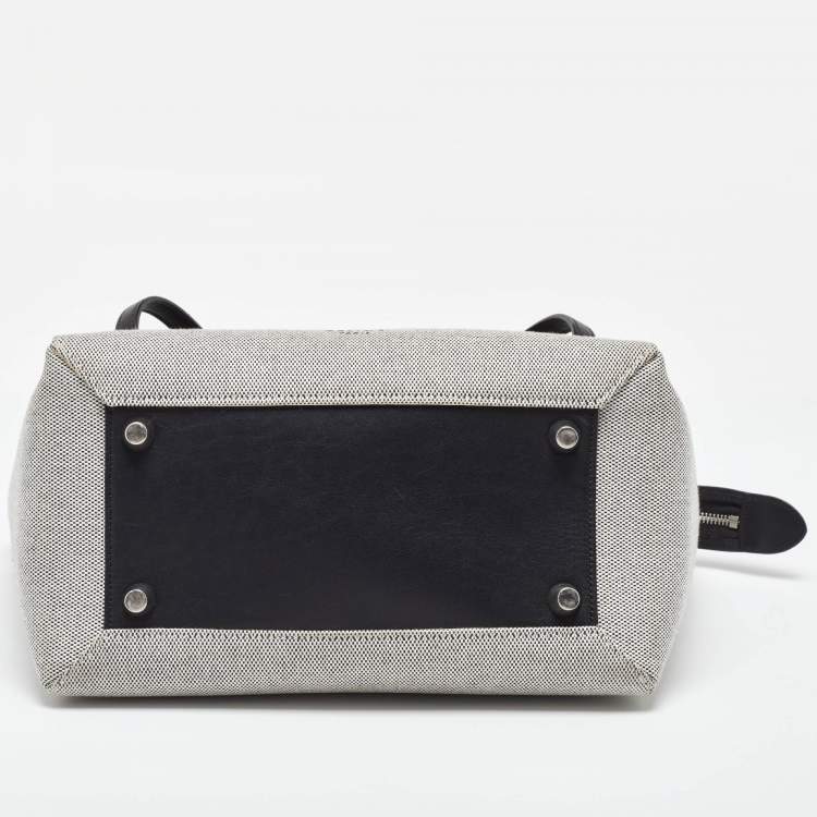 Pre Owned Celine Black/Off White Leather and Canvas Mini Belt Top Handle Bag