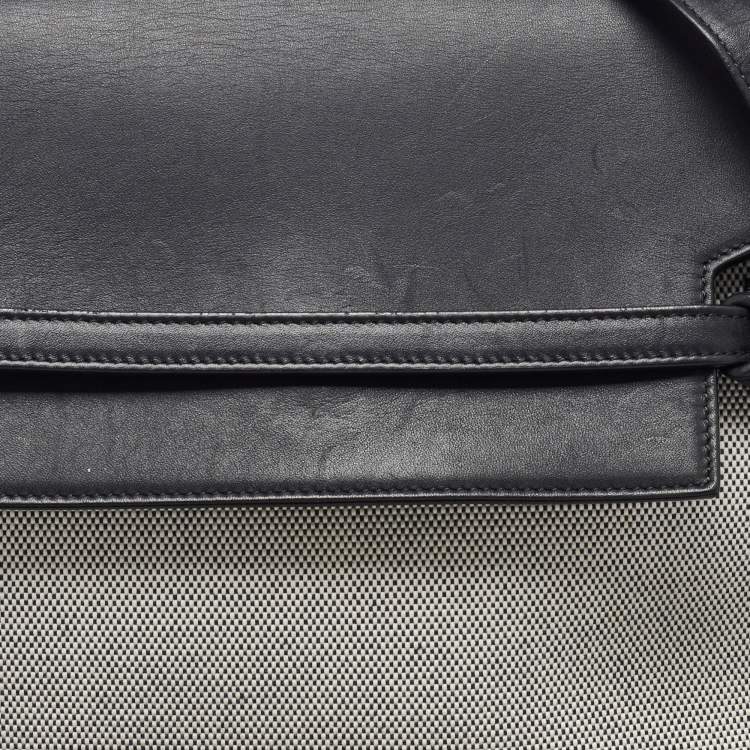 Pre Owned Celine Black/Off White Leather and Canvas Mini Belt Top Handle Bag