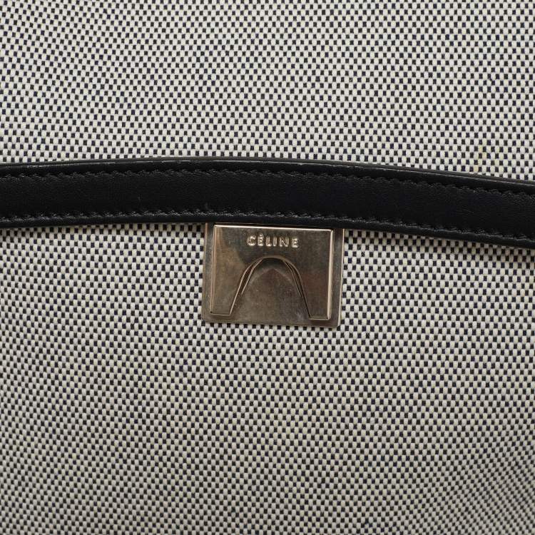 Pre Owned Celine Black/Off White Leather and Canvas Mini Belt Top Handle Bag