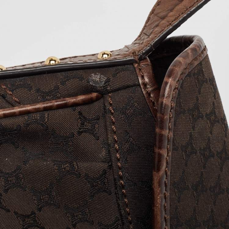 Pre Owned Celine Dark Brown Macadam Fabric and Leather Flap Hobo