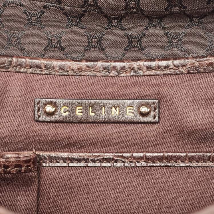 Pre Owned Celine Dark Brown Macadam Fabric and Leather Flap Hobo