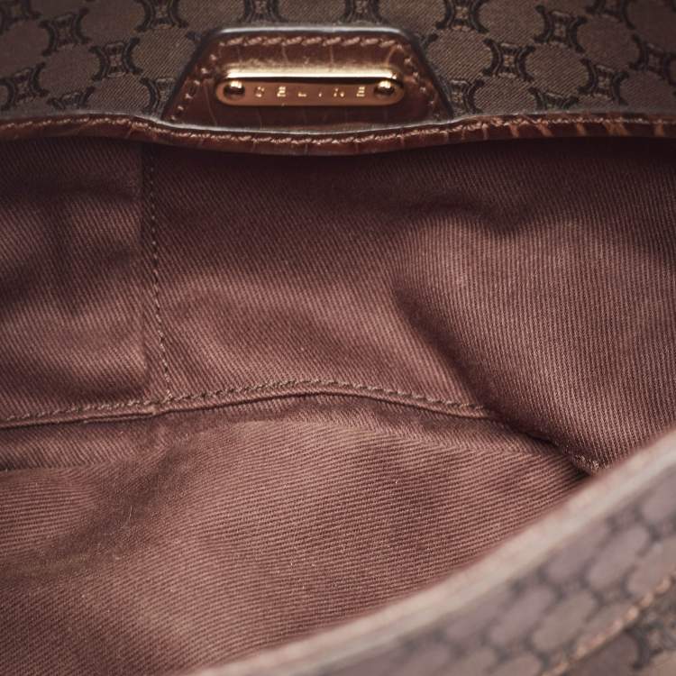 Pre Owned Celine Dark Brown Macadam Fabric and Leather Flap Hobo