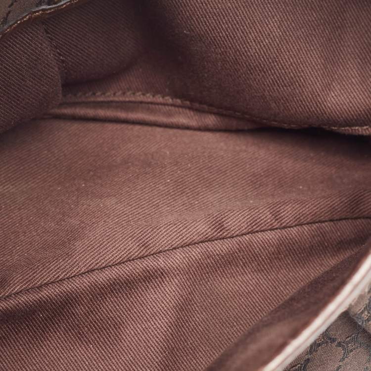 Pre Owned Celine Dark Brown Macadam Fabric and Leather Flap Hobo