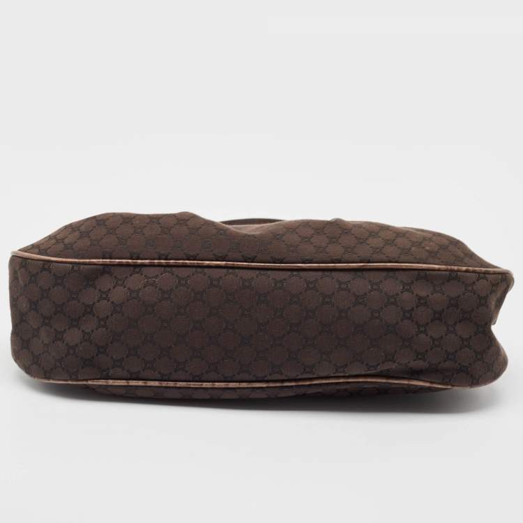 Pre Owned Celine Dark Brown Macadam Fabric and Leather Flap Hobo