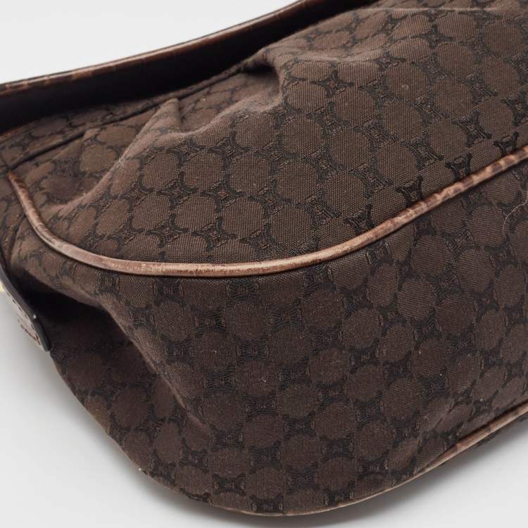 Pre Owned Celine Dark Brown Macadam Fabric and Leather Flap Hobo