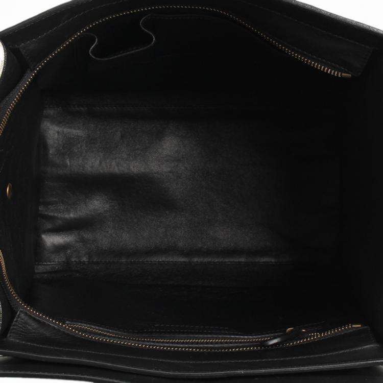 Pre Owned Celine Cream/Black Canvas and Leather Mini Luggage Tote