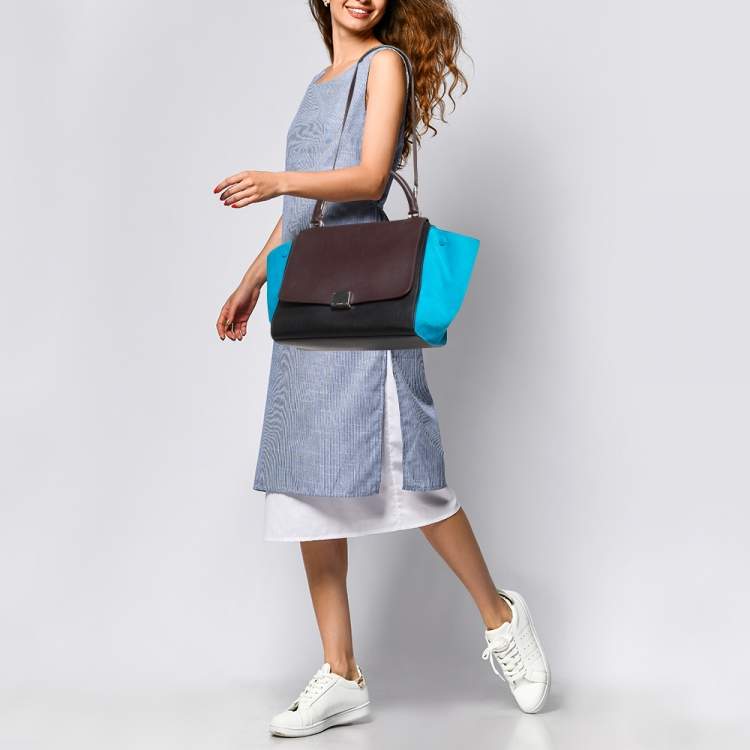 Pre Owned Celine Tricolor Leather and Suede Medium Trapeze Bag