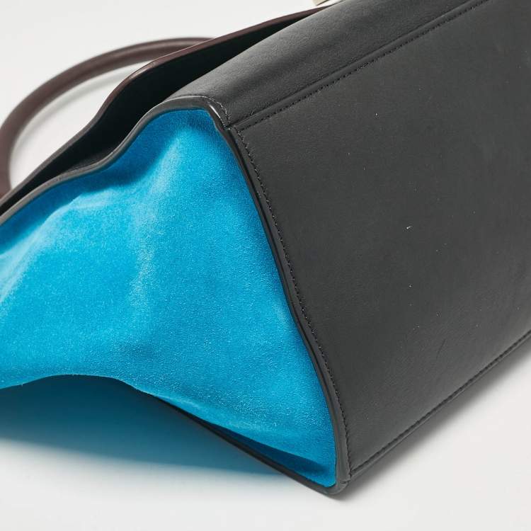Pre Owned Celine Tricolor Leather and Suede Medium Trapeze Bag