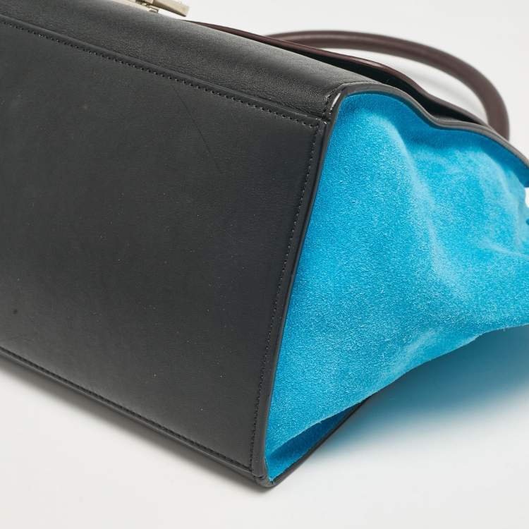 Pre Owned Celine Tricolor Leather and Suede Medium Trapeze Bag