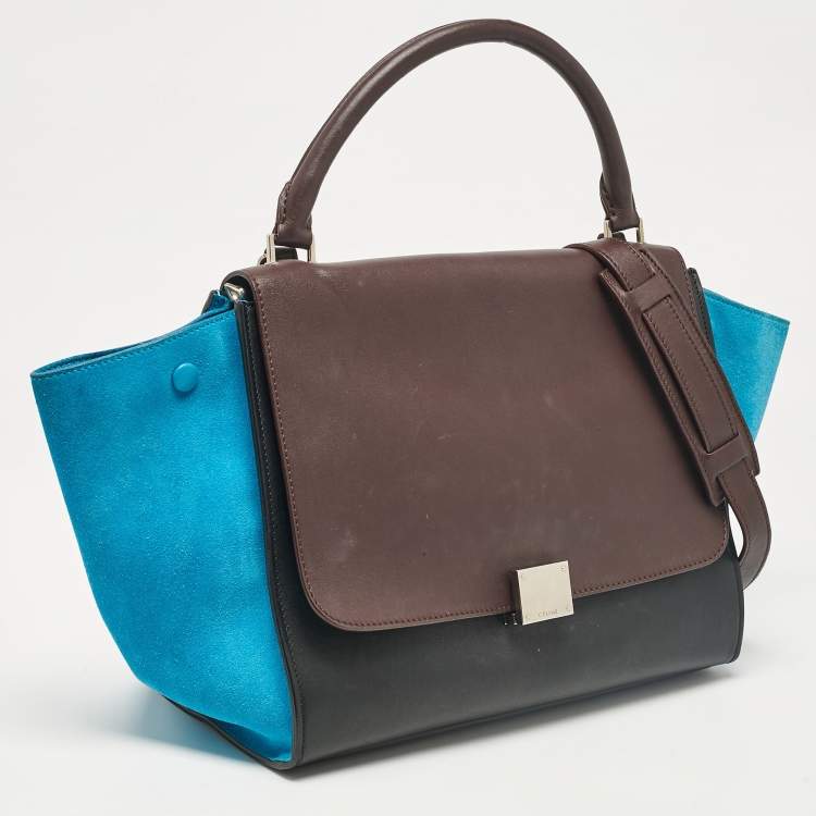 Pre Owned Celine Tricolor Leather and Suede Medium Trapeze Bag