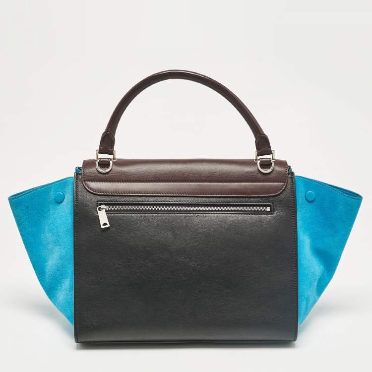Pre Owned Celine Tricolor Leather and Suede Medium Trapeze Bag